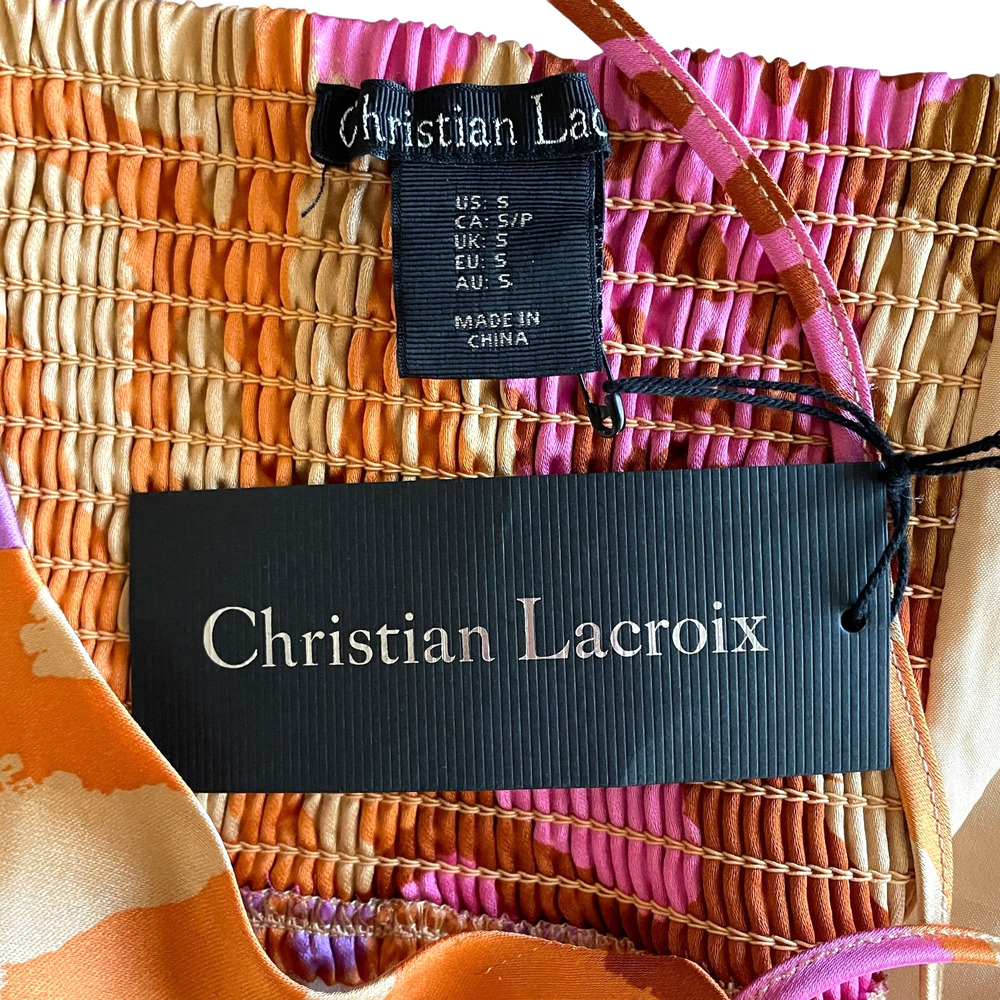 CHRISTIAN LACROIX Women's Size Small Satin Multicolor Animal Print Crop Top NWT
